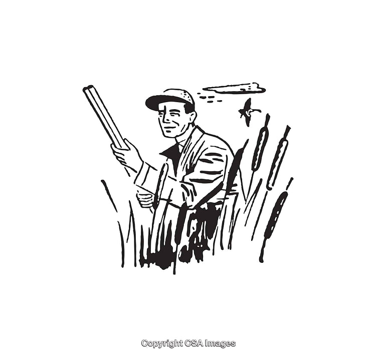 Black and White Illustration of a Hunting Scene in Nature