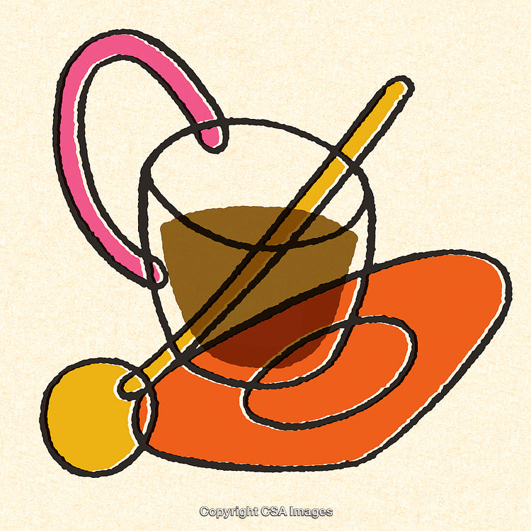 Abstract Illustration of a Cup With Spoon on a Vibrant Orange Surface