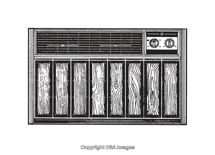 Detailed Black And White Line Art of a Vintage Air Conditioner