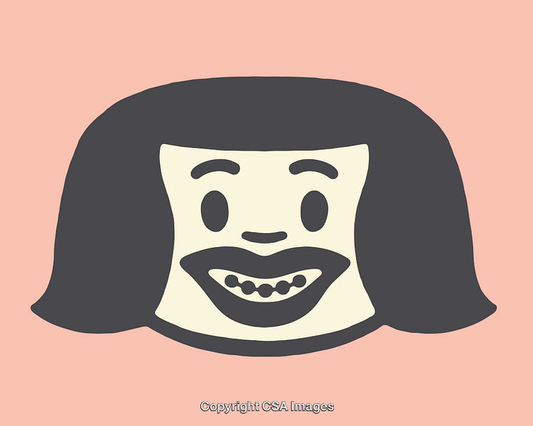 Colorful Abstract Illustration of a Smiling Stylized Face on Pink Background