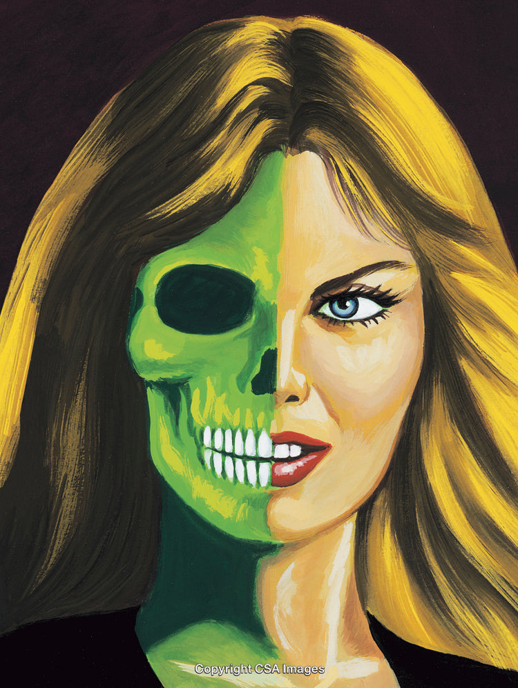 Surreal Portrait Depicting Half Skull and Half Human Face in Artistic Style
