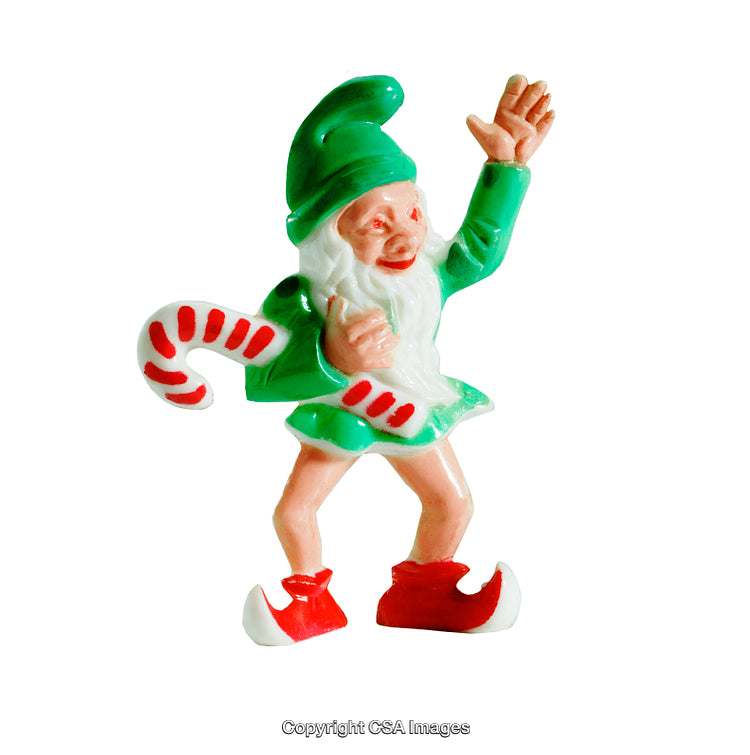 Festive Elf Figurine Holding Candy Cane in Green Holiday Attire