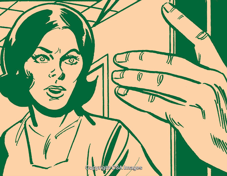 Vintage Comic Art Featuring Woman with Surprised Expression and Reaching Hand