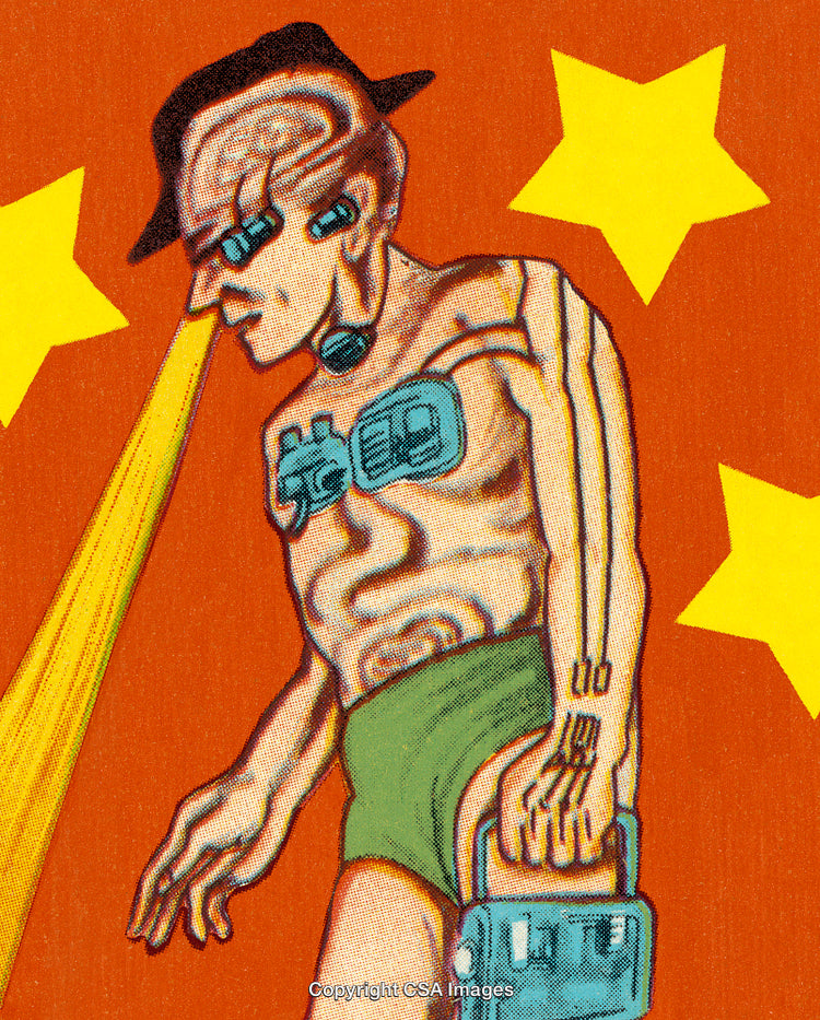 Abstract Futuristic Cybernetic Human Design with Bright Surreal Elements and Stars