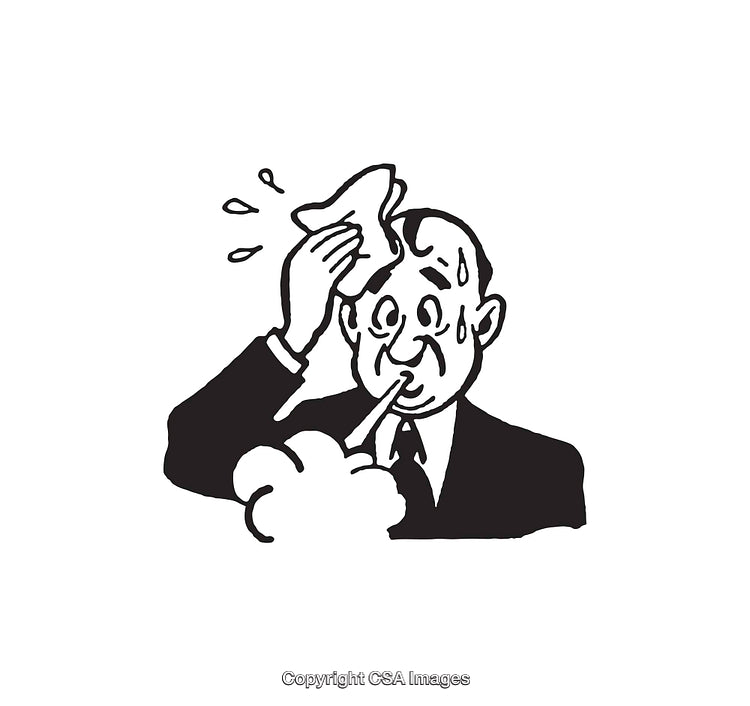 Vintage Style Illustration of a Sweating Businessman Wiping His Forehead
