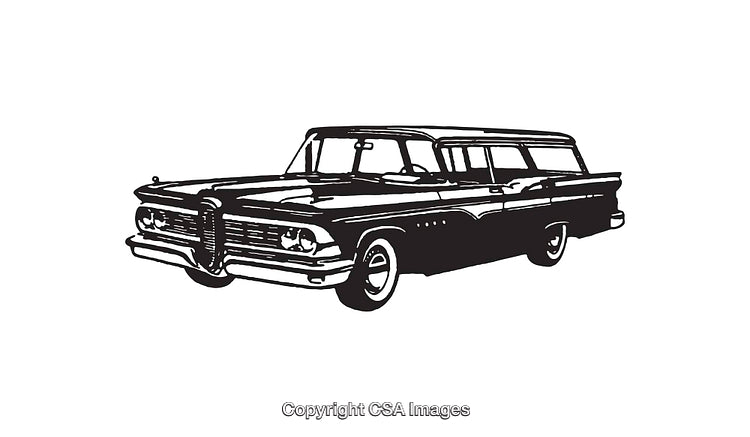 Vintage Car in Classic Black and White Line Art Illustration