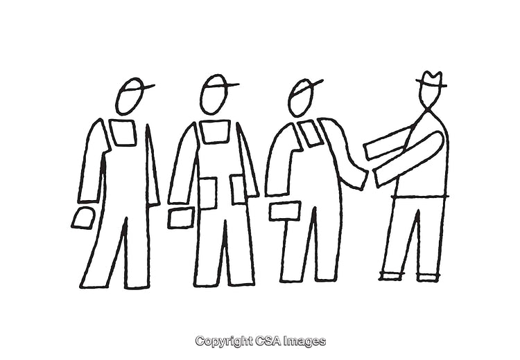 Line Art Illustration of Workers and a Manager Interaction