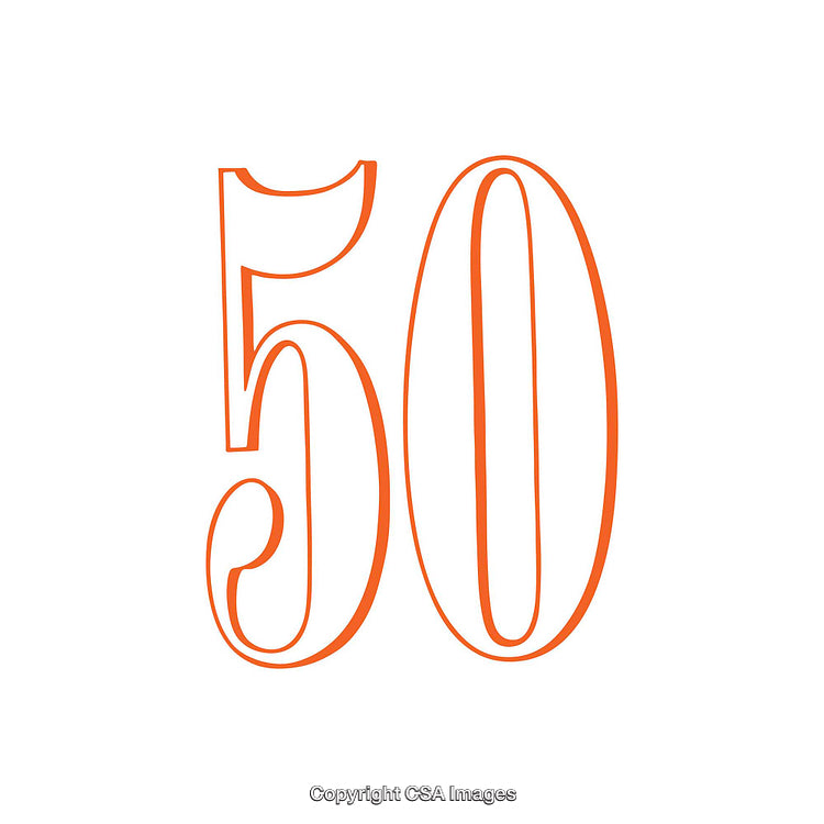 Bold Orange Number 50 in Artistic Font on White Background