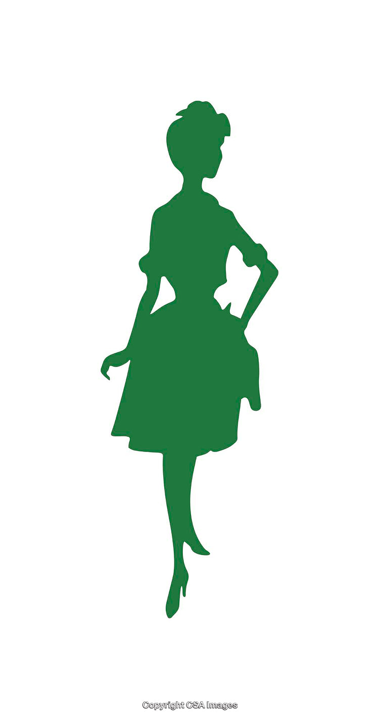 Silhouette of a Woman in Stylish Dress and Pose on White Background