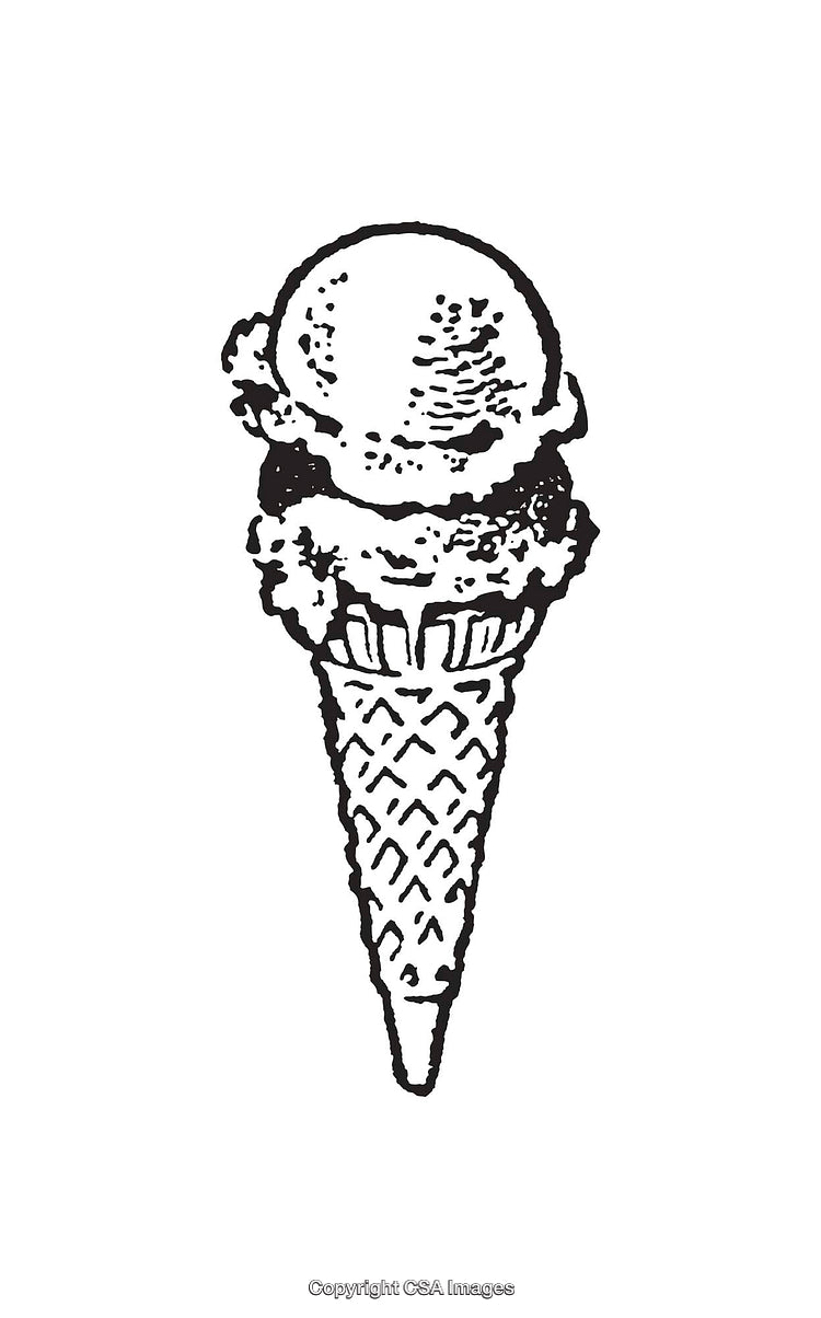Black and White Line Art Illustration of Ice Cream Cone Design