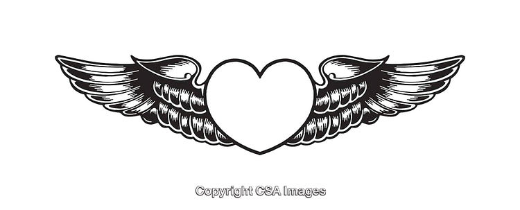 Heart with Wings Black and White Line Art Illustration