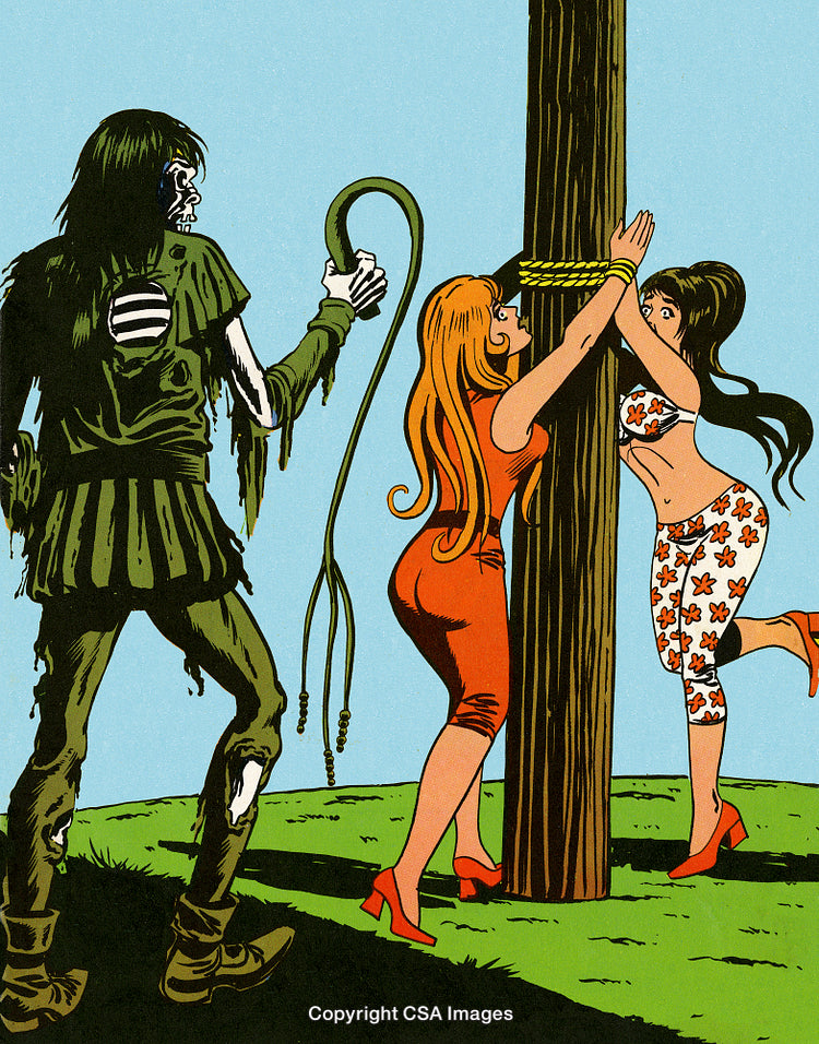 Illustration of Characters in a Dramatic Comic Scene Under a Clear Sky