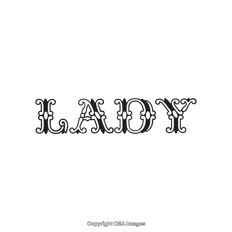 Vintage Typography of Word 'Lady' in Stylish Black Decorative Font