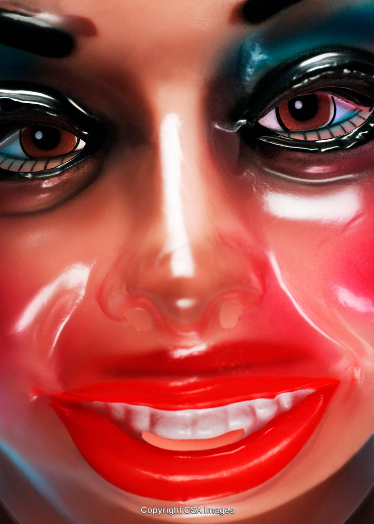 Close-Up of a Stylized Plastic Figure with Bold Colors and Glossy Details