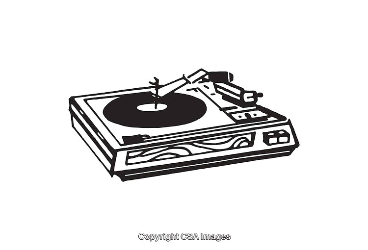 Black and White Line Art Illustration of a Vinyl Record Player