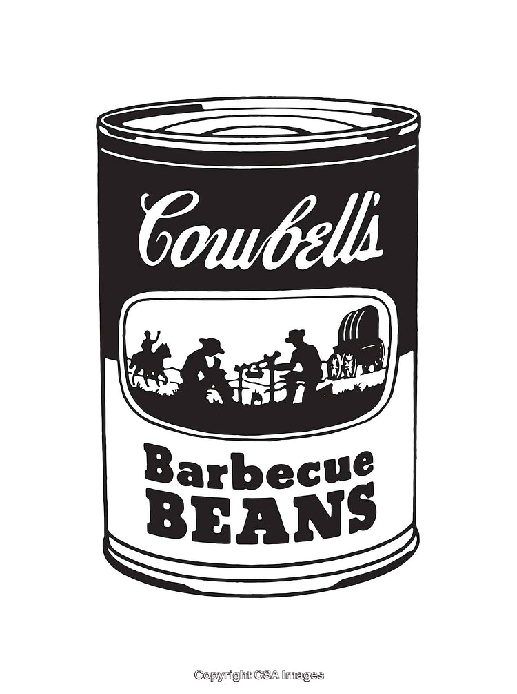 Retro Black and White Illustration of a Barbecue Beans Can Design