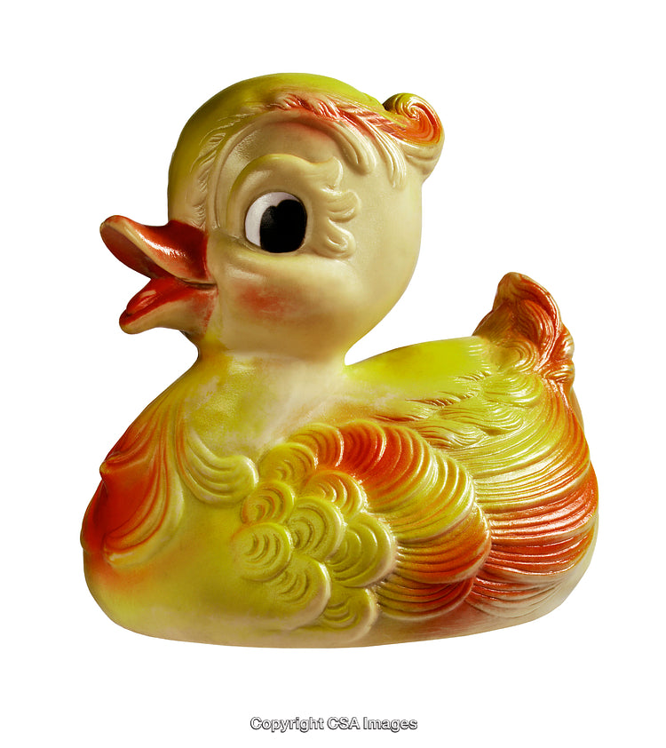 Colorful Vintage Ceramic Duck Figurine on a White Background