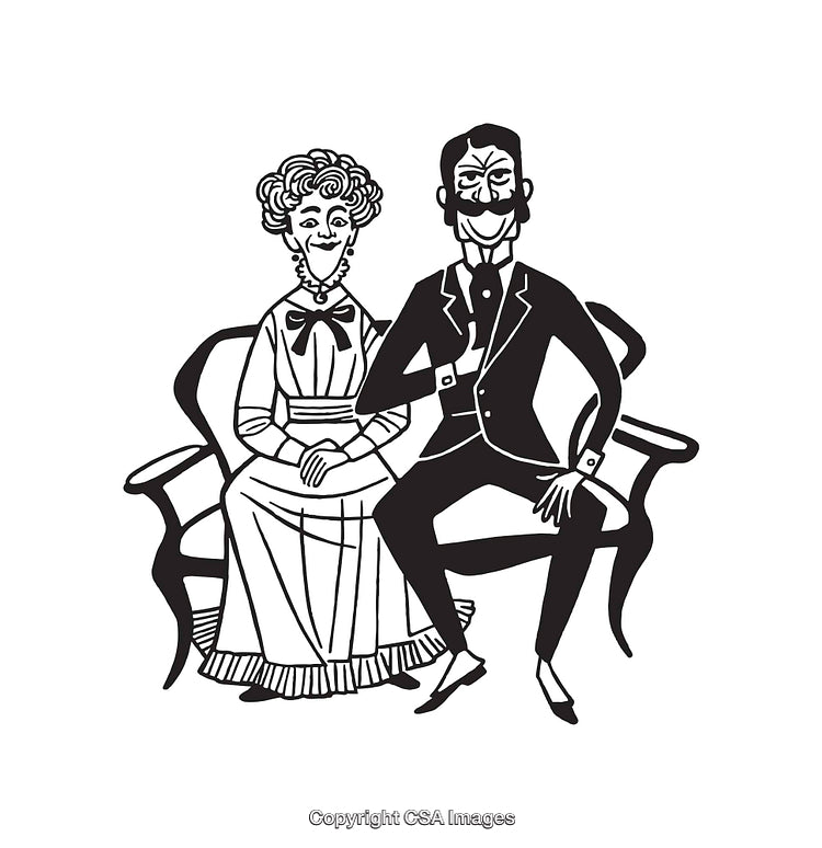Black and White Line Art of a Seated Victorian Couple