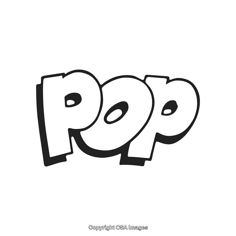 Pop Art Style Word Design in Black and White Cartoon Font