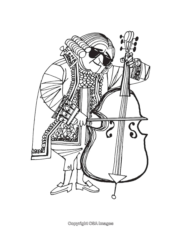 Baroque Musician Styled Drawing Playing a Cello with Sunglasses