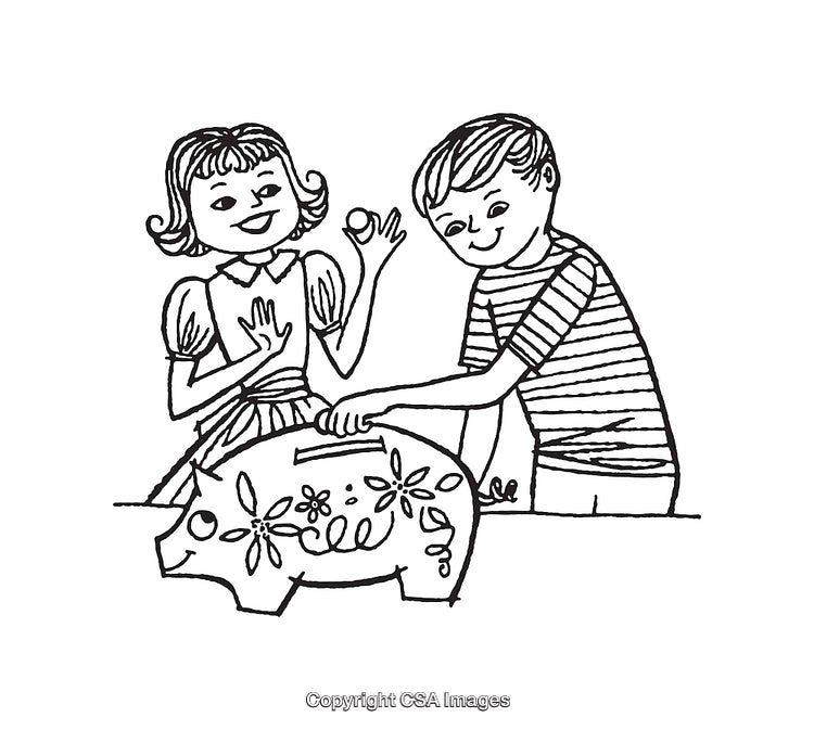 Children Saving Money in a Piggy Bank Illustration