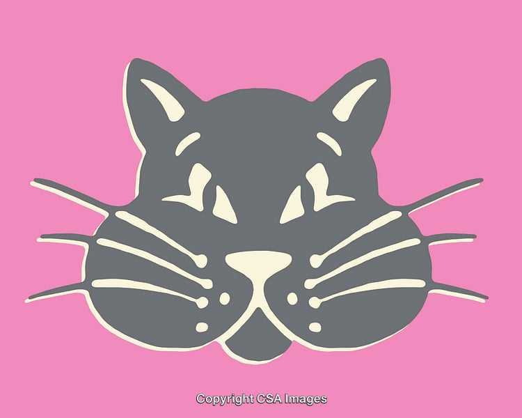 Minimalistic Line Art Illustration of Cat Face on Pink Background