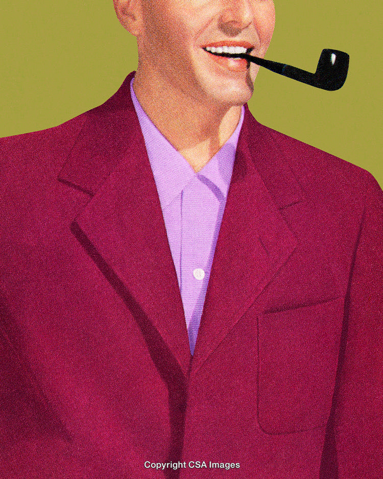 Stylized Portrait of a Smiling Gentleman in Retro Suit With Pipe