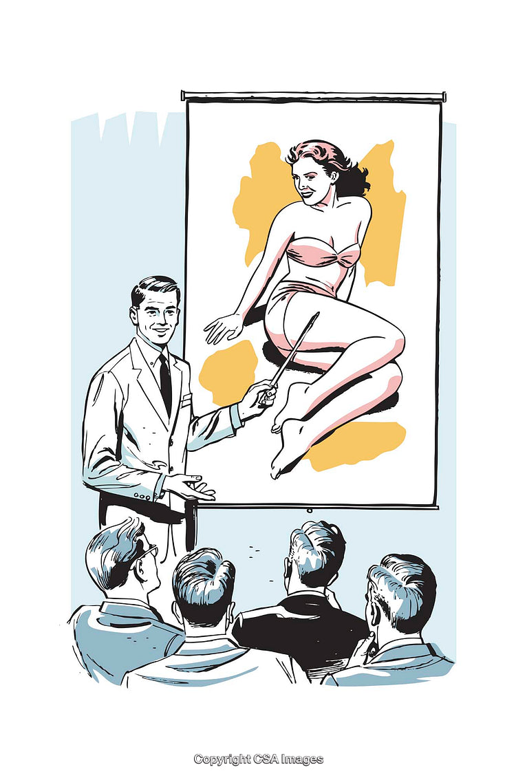 Vintage Illustration Depicting a Presentation on Retro Poster Design