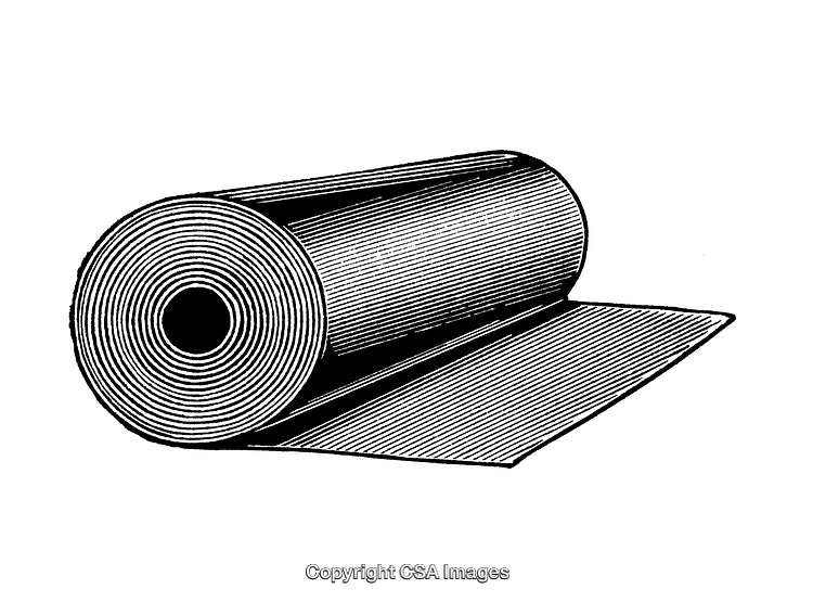 Detailed Black and White Engraving of a Roll of Material