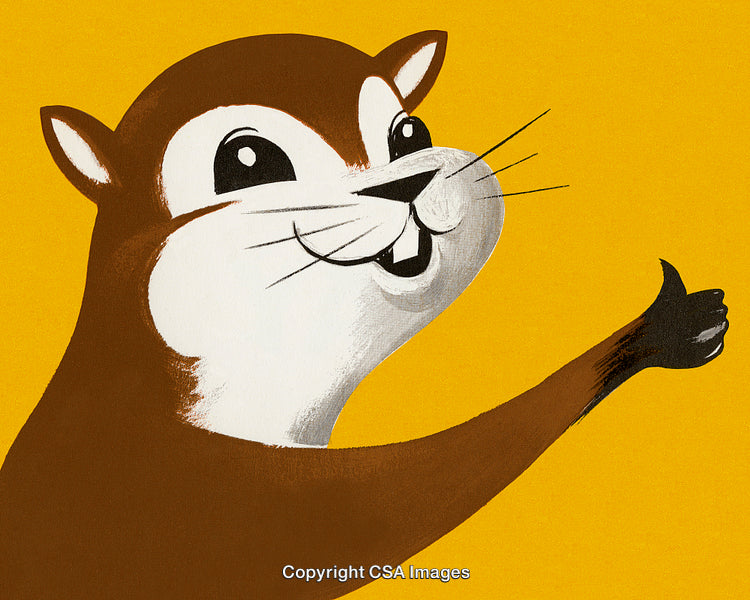 Cheerful Cartoon Otter Giving a Thumbs-Up Gesture on Yellow Background