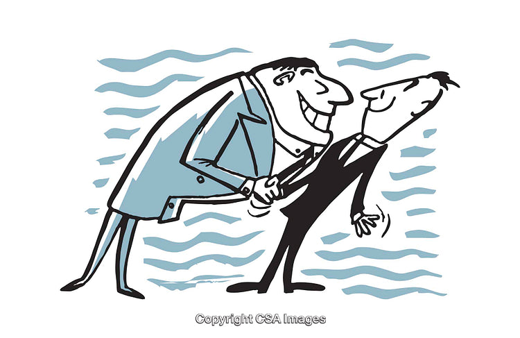 Illustration of a Bizarre Business Handshake in a Humorous Style