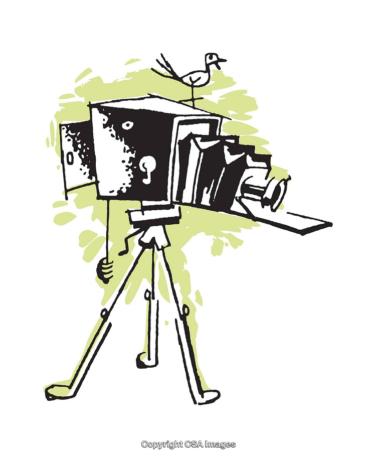 Retro Camera Illustration with a Bird and Vibrant Colors