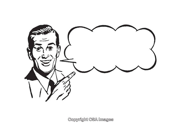 Black and White Retro Style Illustration of Man With Speech Bubble