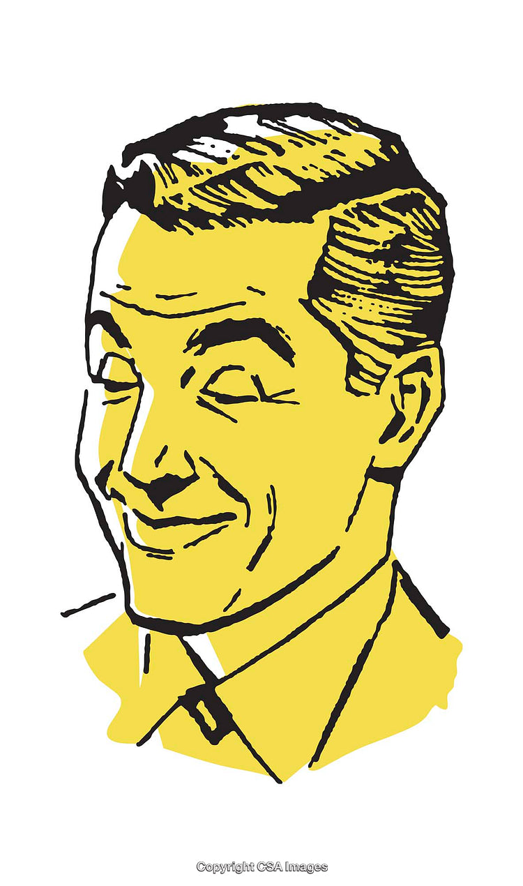 Retro Style Yellow Illustration of a Smiling Man in Profile