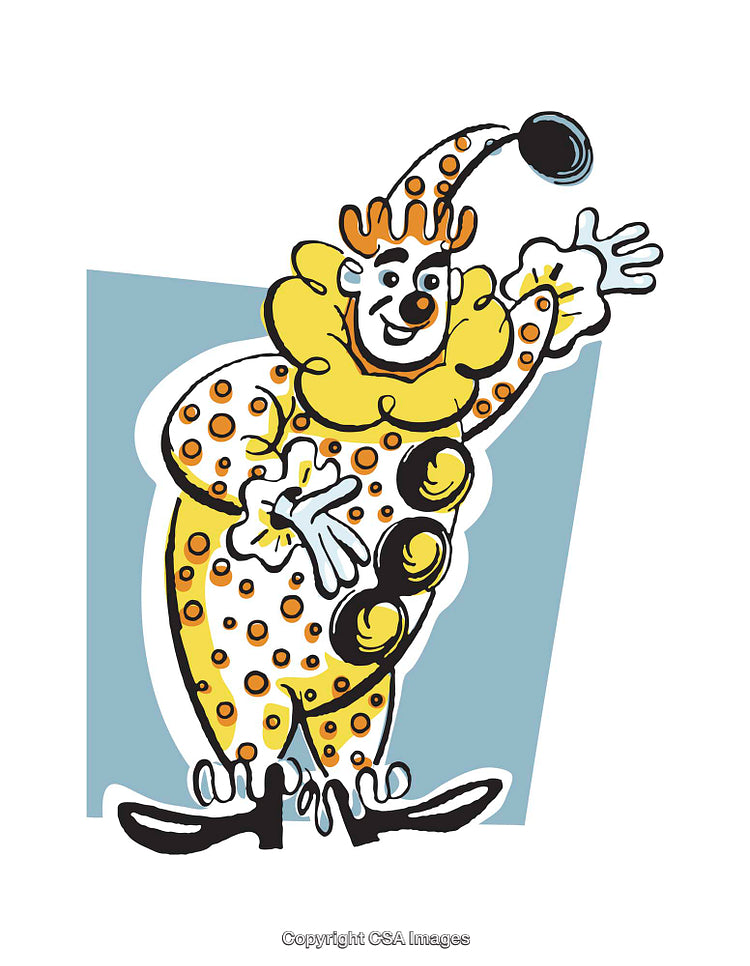 Colorful Illustration of a Cheerful Clown Waving in a Retro Style