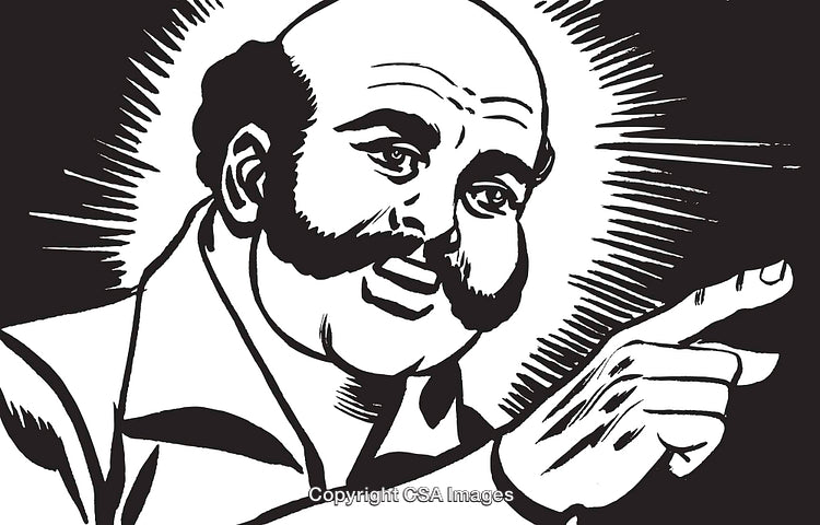 Retro Illustration of a Smiling Man Pointing With a Confident Expression