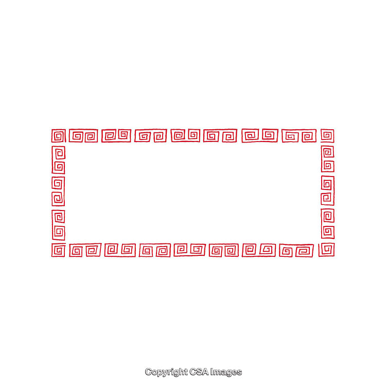 Red Geometric Border Design with Repeating Swirl Pattern on White Background