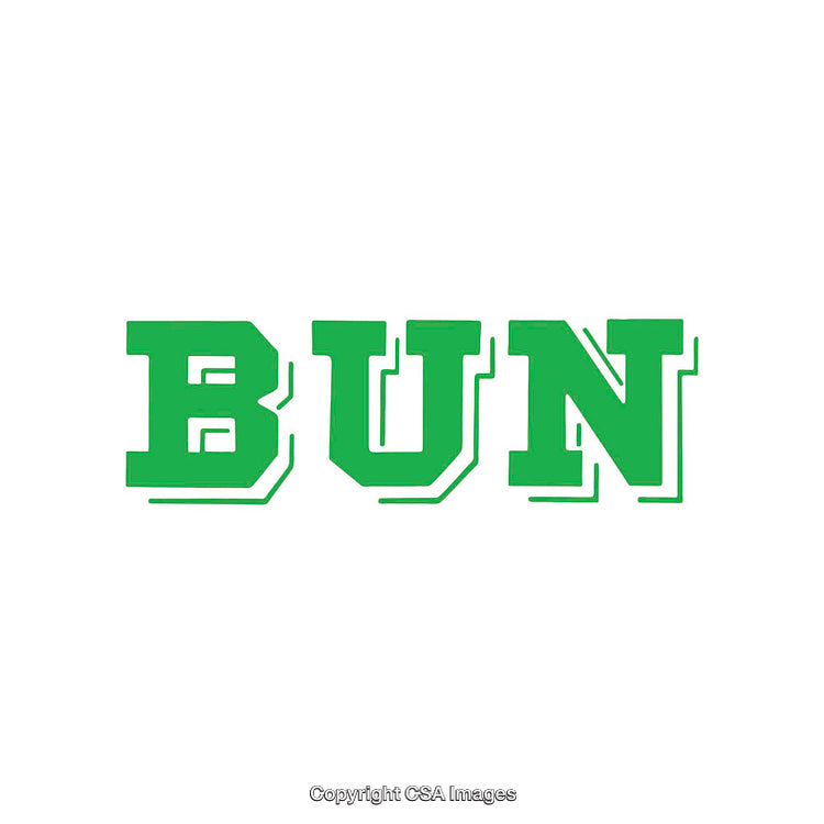 Green Bold Typography Spelling the Word 'BUN' on White Background