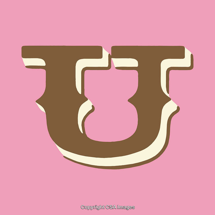 Vintage Styled Letter U in Bold Brown and Cream Design