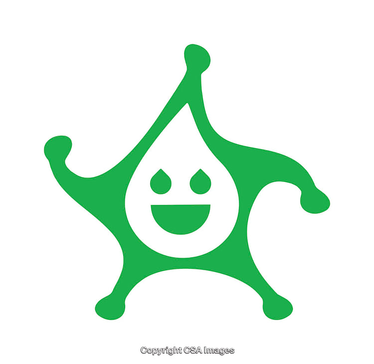 Green Smiling Water Droplet Icon With Abstract Splash Design