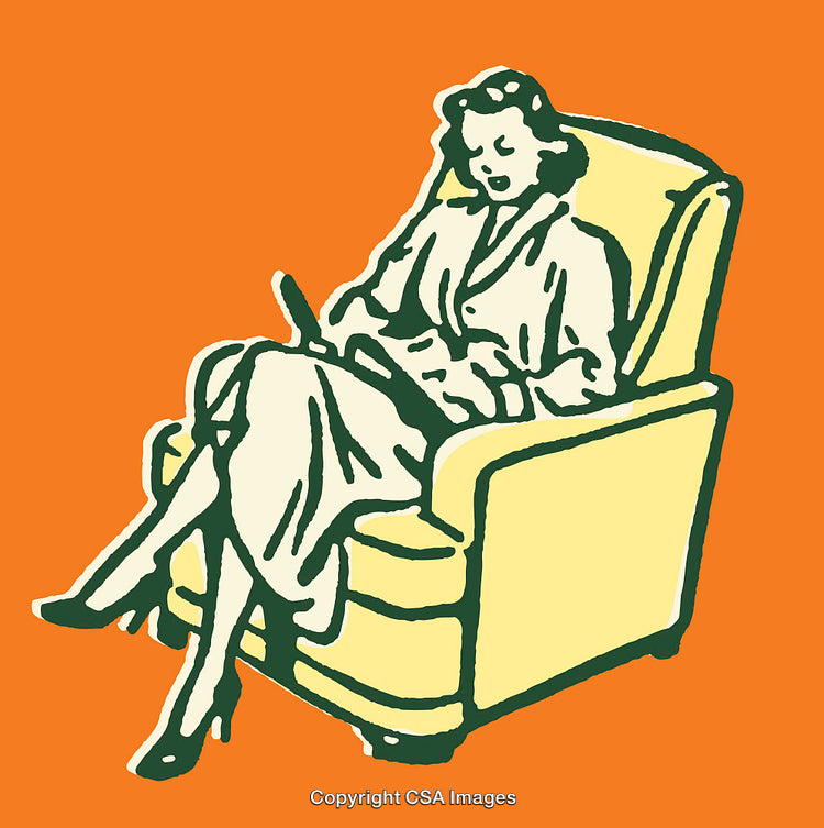 Vintage Line Art Illustration of a Woman Relaxing in a Chair
