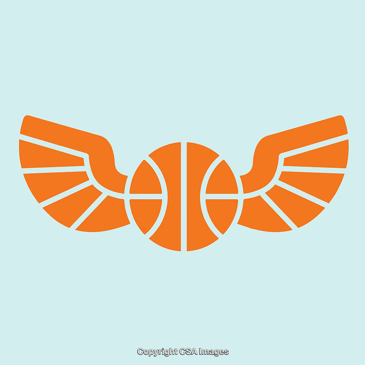 Orange Basketball Icon with Spread Wings on Light Blue Background