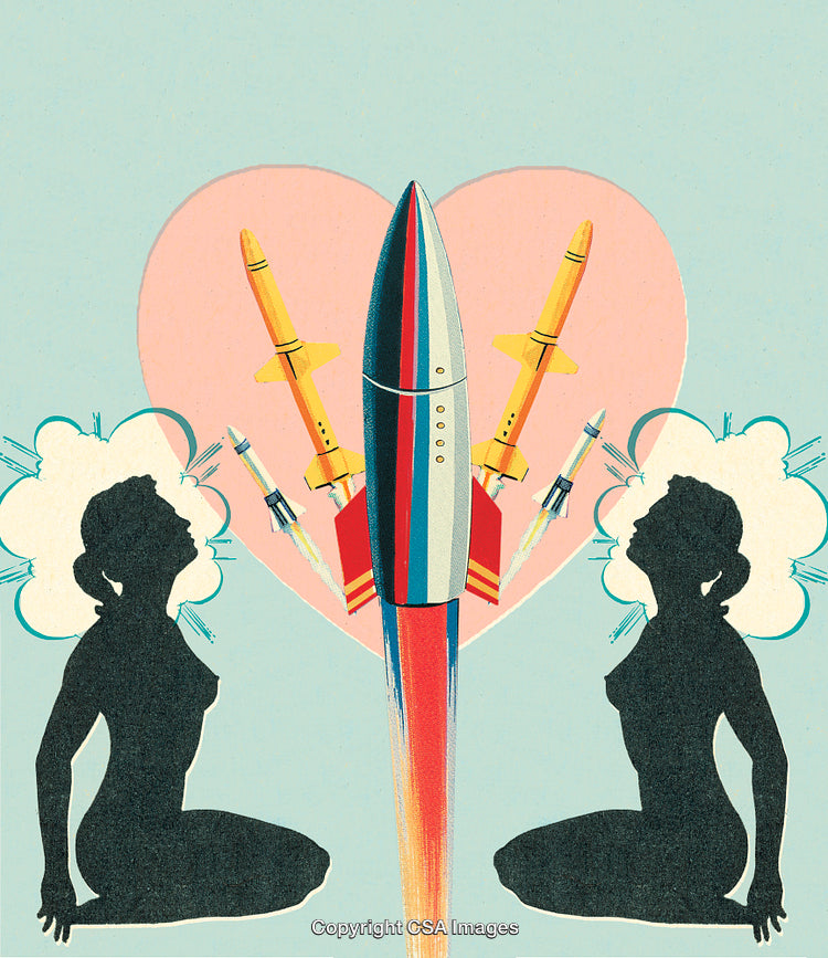 Creative Artwork with Silhouettes and Rocket Representing Imagination