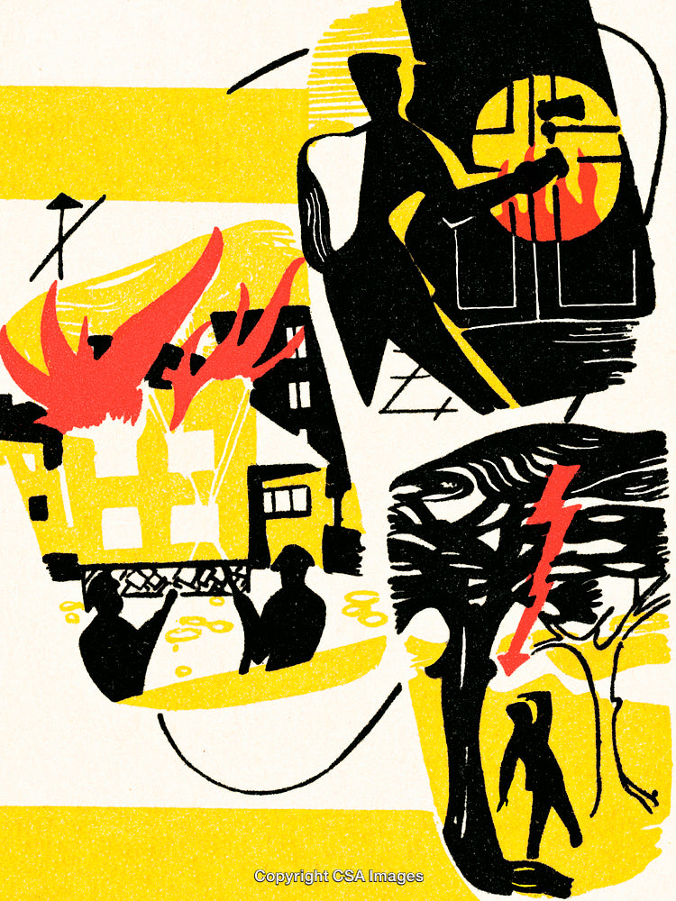 Abstract Illustration Depicting Human Figures and Dynamic Urban Scenes