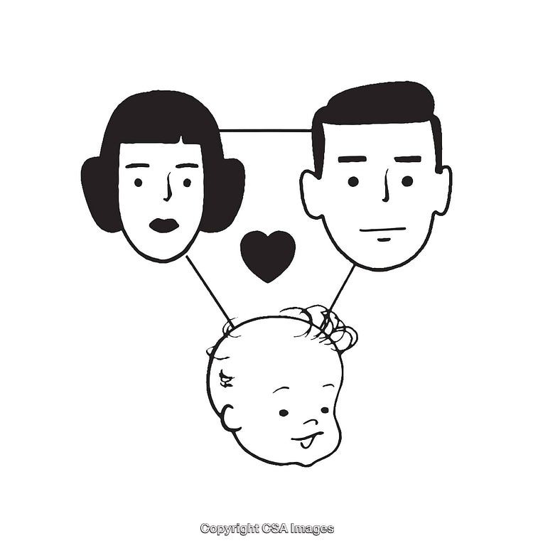 Illustration of a Family Concept with Parents and a Baby in Line Art