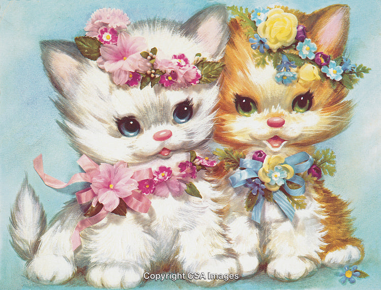 Adorable Kittens Decorated With Flower Crowns and Ribbons Sharing a Happy Moment