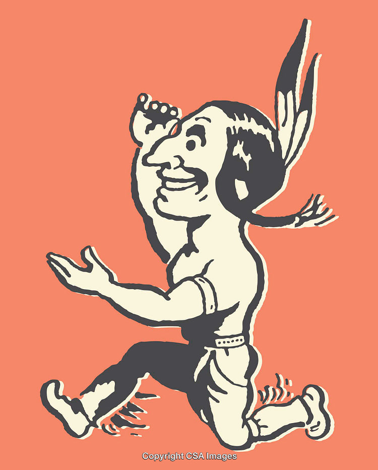 Colorful Vintage Style Illustration of a Running Character with Expressive Features