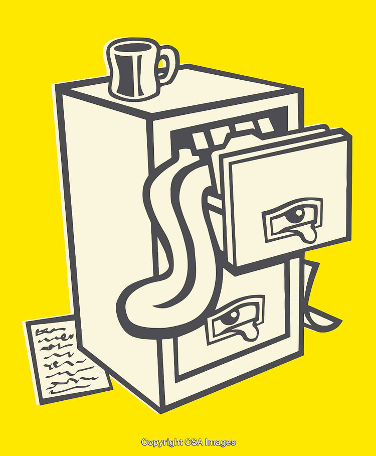 Quirky Illustration of Surreal Filing Cabinet With Tongue and Eye Details