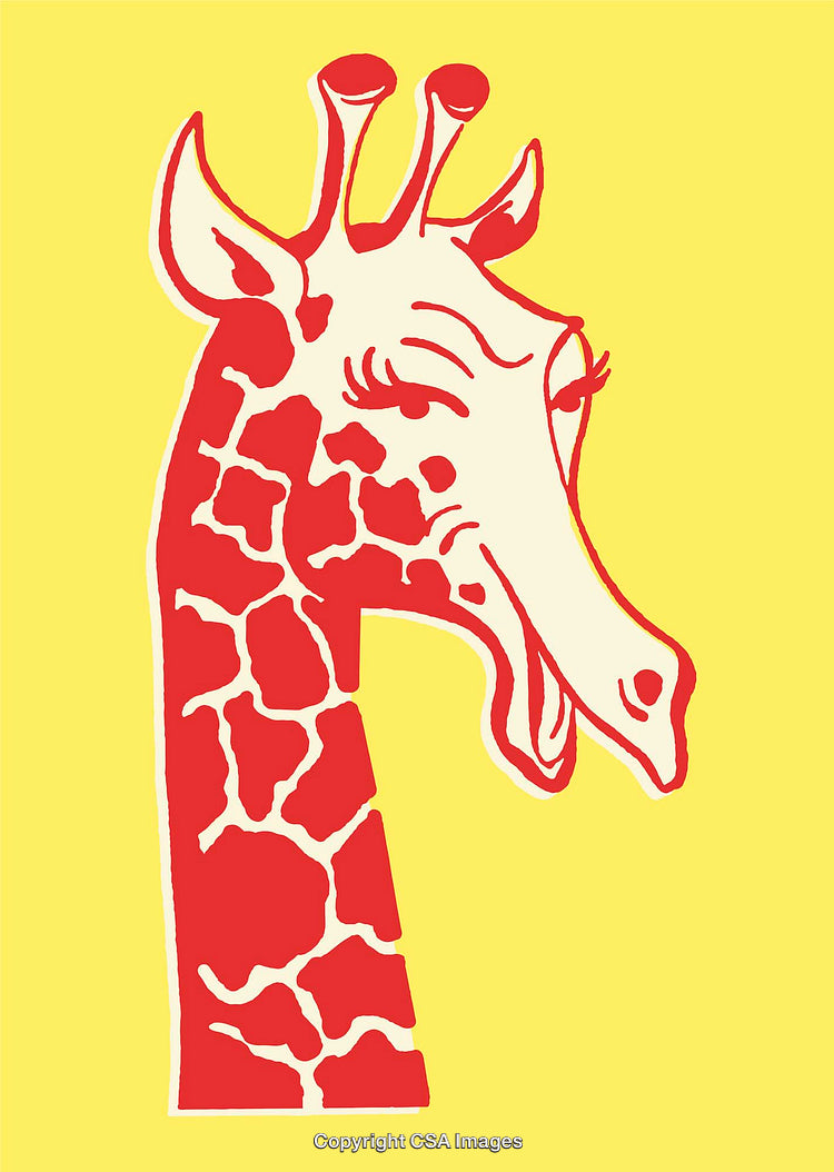 Colorful Line Art Illustration of a Giraffe on a Yellow Background