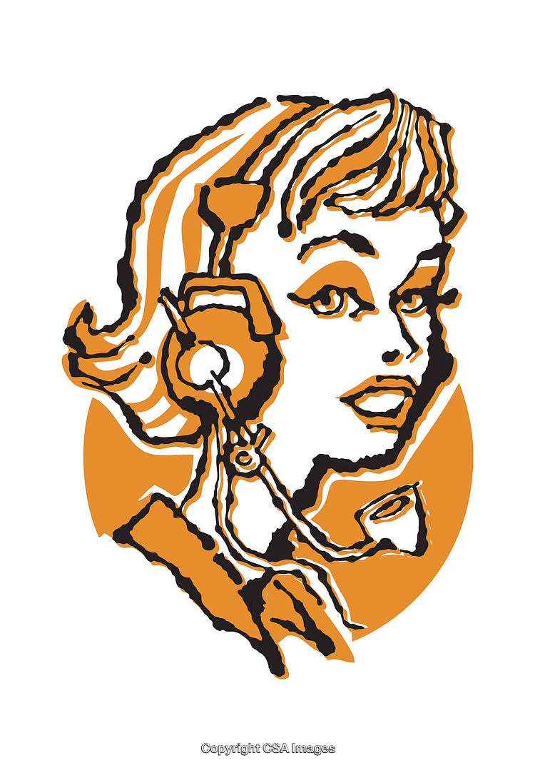 Retro Style Illustration of a Woman Using a Headset Receiver